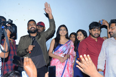Meeku Mathrame Cheptha Movie Team In Hyderabad Theatres